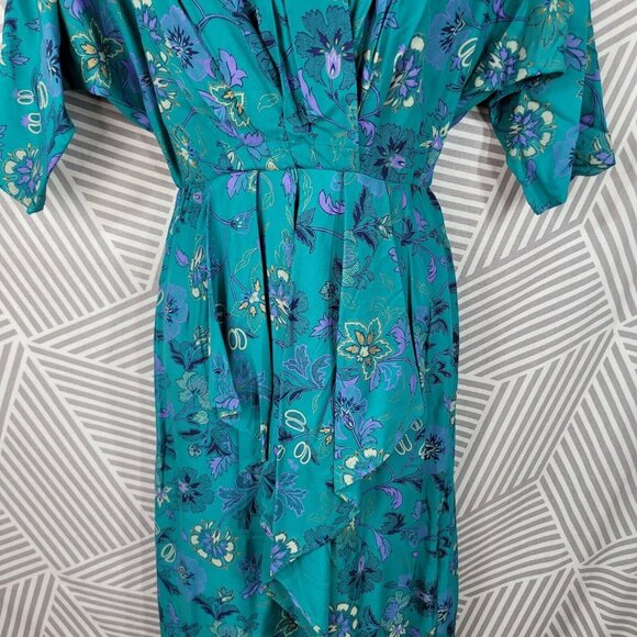 Vintage 80/90s Shirt Wrap Top Dress size 6/8 Floral Cottagecore Alt Teal Blue - Picture 5 of 8